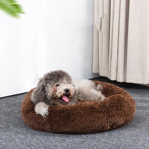 Warm Fleece Dog Bed Round Pet Cushion For Small Medium Large Dogs Cat Long Plush Winter Dog Kennel Puppy Mat Bed