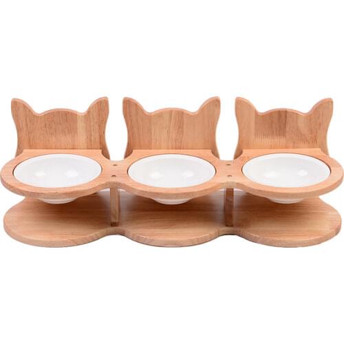 Solid Wooded Ear Pet Feeding Drinking Bowl With Bamboo Frame Dog Cat Dining Table Pet Food Water Ceramic Feeder Container Cw247