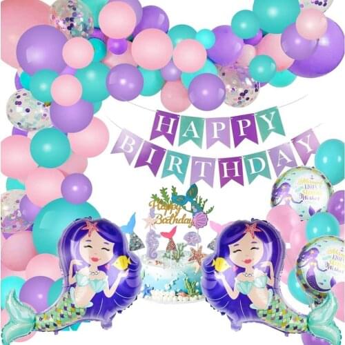 86pcs Mermaid Balloon Garland Arch Mermaid Theme Kids Birthday Party Decoration Supplies Under the Sea Party Baby Shower Balloon