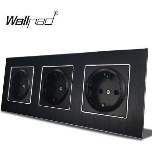 Triple EU Socket Wallpad 110V-250V AC Metal Frame 16A 234*86mm EU Schuko 3 Way Electrical Outlet Sockets with Claws Mount