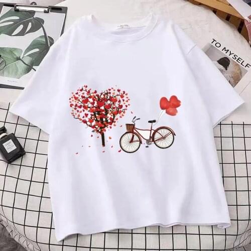 Women Bicycle Vogue White T-shirts Female Korean Style Tops Girl Kawaii Pattern Printing T-shirts Summer Short Sleeve Tee