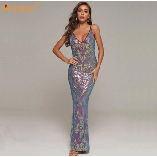 2021 Spring Bodycon Celebrity Club Evening Party Dress Womens Sexy V-neck Spaghetti Strap Backless Sequined Long Dress Vestidos