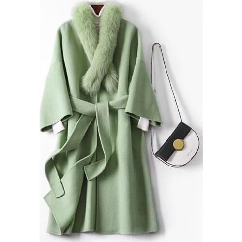 Women Coat Winter 100% Wool Coat Female Jacket Real Fox Fur Collar Double Side Woolen Coats Korean Long Jacket MY4431 en s