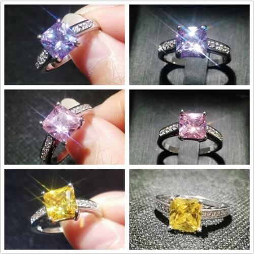 Lingmei Wholesale Engagement Feminine Pretty Adorable Jewelry Princess Zircon Silver Color Ring Size 7 8 9 10 Wedding Rings