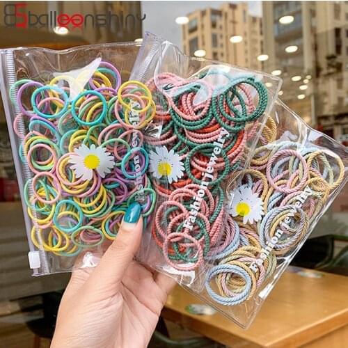BalleenShiny 100PCS Hair Ring Tie Hair Elastic Band Hair Band Rubber Band No Trace Child Baby Girl Princess Hair Accessories