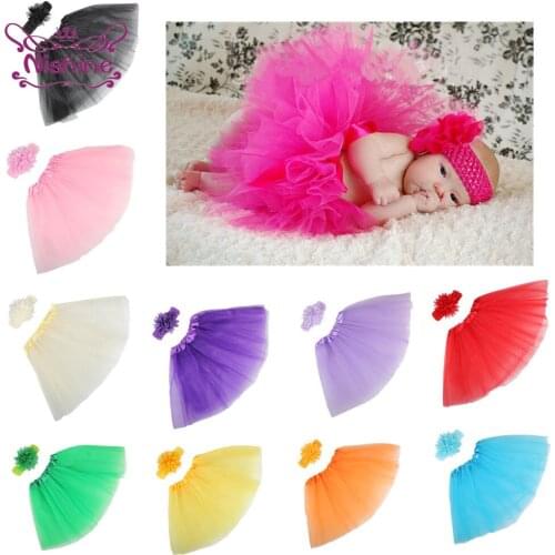 11 Colors Baby Girl Tulle Tutu Skirt and Flower Crochet Weave Headband Set Newborn Photography Prop Fashion Infant Dance Costume