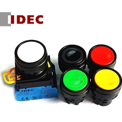 5PCS IDEC SWITCH YW1B-M1E10W YW1B-M1E11R YW1B-M1E11G 01 10 G R W Y 22mm Flat-headed self-reset button