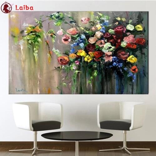 5D DIY diamond painting Abstract art, colored flowers cross stitch full square round diamond Emeroidery mosaic home decor