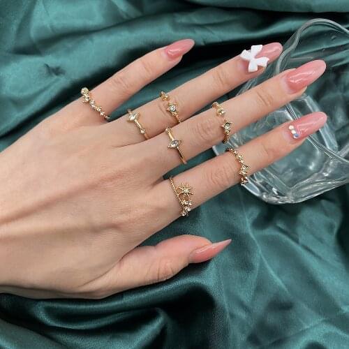 7PCS Vintage Bohemia Style Ring Set Rhinestone Antique Retro Male Punk Jewelry Female Black Amulet Vintage Rings for Women