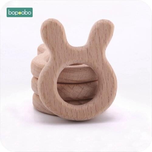 Bopoobo Kids Toys 5pc Beech Wooden Rabbit Baby Nursing Bracelet Educational Toys For A Stroller Baby Gift Wooden Rattles