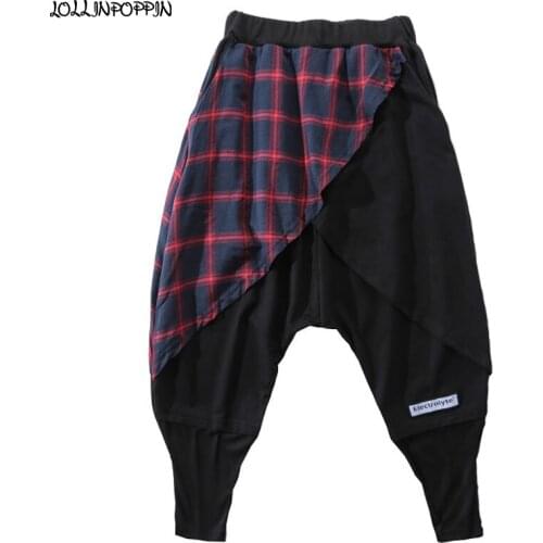 Streetwear Hip Hop Men Scottish Plaid Patchwork Harem Pants British Style Mens Casual Jogger Pants Punk Men Pantskirt