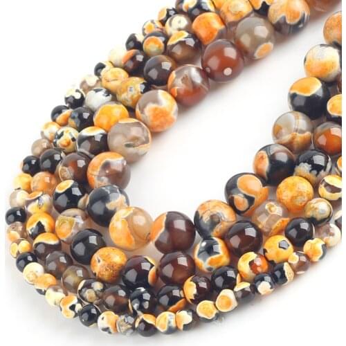 Natural Stone Yellow Fire Agates Beads Round Loose Spacer Beads For Jewelry Making Bracelets 15''Inches 6/8/10/12mm Stone Beads