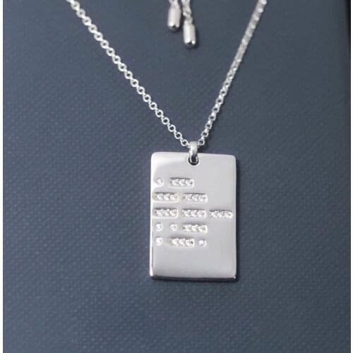 SLJELY Top Quality Solid 925 Sterling Silver Amour Morse Code Rectangle Pendant Adjustable Necklace Women Luxury Brand Jewelry