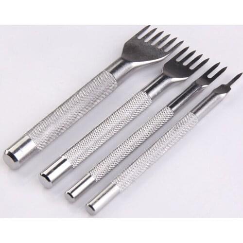 Black/Sliver/Gold/Retro Color 4 Style Leather Craft Hole Punch Tools Kit Convenient Diamond Point Chisel Leather Tools