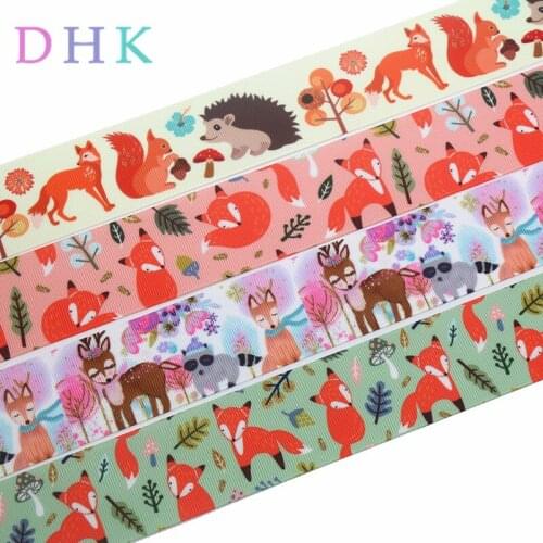 DHK 1.5'' 50yards fox deer animals printed grosgrain Ribbon Accessory hairbow headwear decoration DIY material 38mm S1055