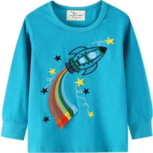 Jumping meters New Arrival Boys Girls Rockets Embroidery Long Sleeve T shirts Cotton Baby Clothes Autumn Spring Tops Tees