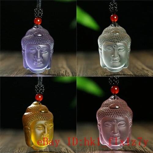 Natural White and Yellow pink Crystal Carved Buddha Head Pendant Necklace Jewelry Charm Aura Amulet Gift for Men Sweater Chain