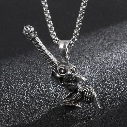 Skull Guitar Pendant Necklace Punk Style Hot Sale For Boyfriend Personalized Gift