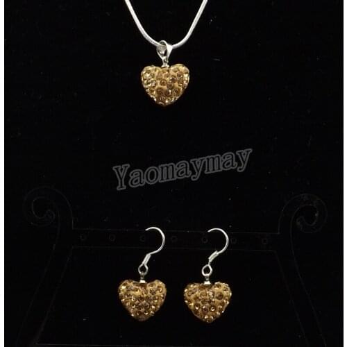 Fashion Jewelry Set Light Gold Color Heart Pendant Crystal Earrings And Necklace 5 Sets Wholesale Free Shipping
