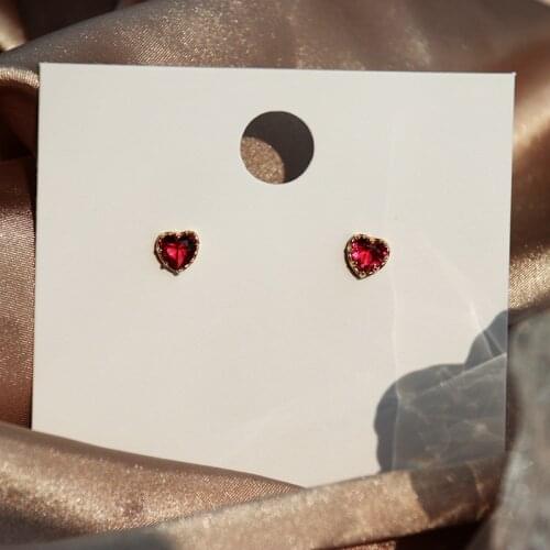 Red Heart Stone Wedding Earrings Cute Female Crystal Small Heart Earrings Real 925 Sterling Silver Gold Stud Earrings For Women