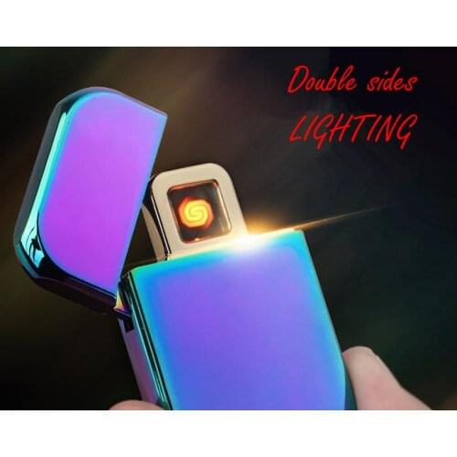 Creative High Quality Ice Color Double Sides Lighting Windproof USB Eletrical Cigar Lighter Flameless Lighter
