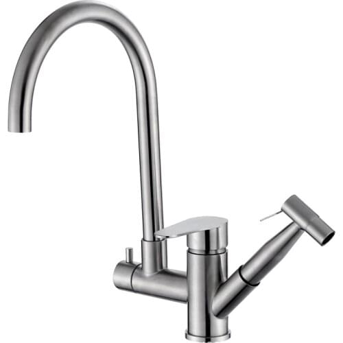 Stainless Steel Kitchen Faucet Kitchen Sink Mixer Tap with Pull Out Sprayer Swivel Hot Cold Water Tap for Home
