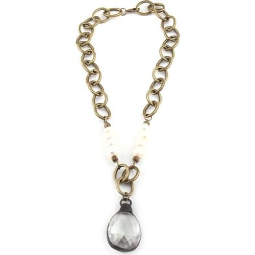MOODPC Fashion Bohemian Jewelry Antique Bronze Link White Glass Drop Pendant Chokers Necklaces