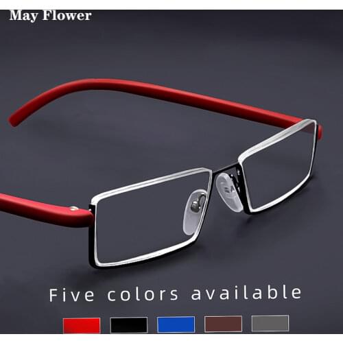 May Flower Square Alloy Reading Glasses Light TR90 Half Frame Men Women Rimless Prescription Eyeglasses With Case Readers Unisex