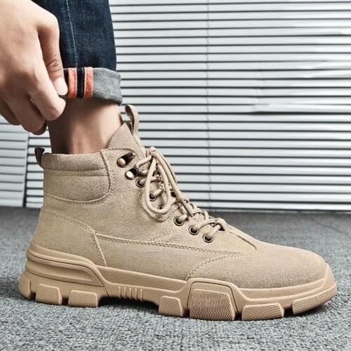 Mens Casual Martin Boots Military High-top Mens Tooling Boots Rubber Round Toe Fashion Mens Flat Winter Boots