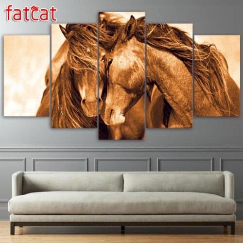 FATCAT 5 Panel Horse Animal Diy Diamond Painting Full Square Round Drill Diamond Embroidery Sale Needlework Art Home Decor AE934