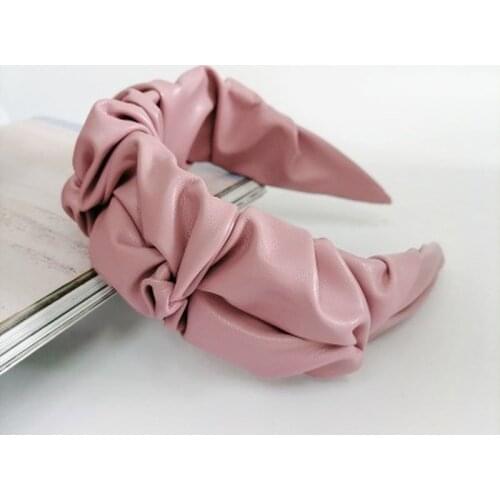 Headband Women PU Leather Retro Hairbands Wide Side Flower Hairband Casual Soft Hair Hoop Top Quality Handmade Head Hoop Bezel