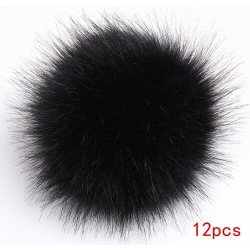 12pcs 10cm Faux Fox Fur Pom Pom Ball with Elastic Band for DIY Knitting Hat Bag Scarf Accessories