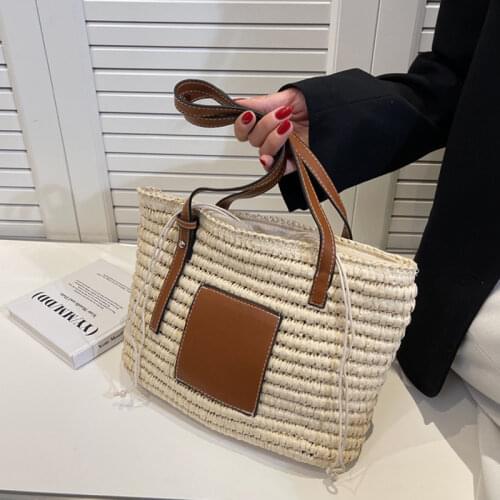 Casual Rattan Large Capacity Tote Design Wicker Woven Women Handbag Summer Beach Bali Straw Bag Lady Travel Bucket Shopper Purse