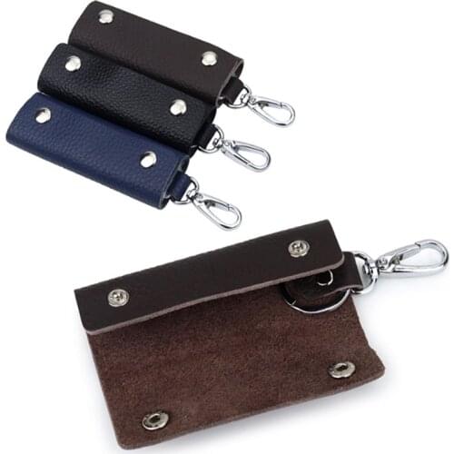 1 PC Portable Leather Housekeeper Holders Car Keychain Key Holder Bag Case Unisex Wallet Cover Simple Solid Color Storage Bag