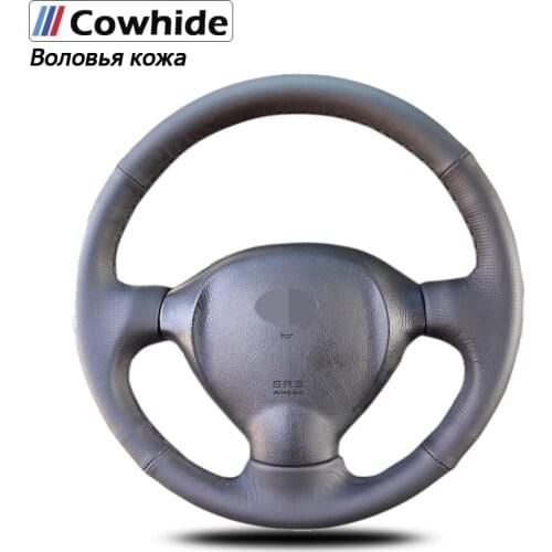 Hand-stitche Black Genuine Leather Car Steering Wheel Cover for Hyundai Santa Fe