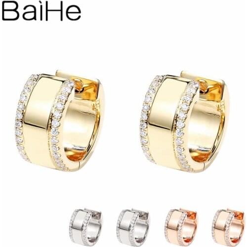 BAIHE Solid 14K White/Yellow/Rose Gold H/SI Natural Diamonds Earrings Women Fine Jewelry Trendy Cерьги 2020 тренд Engagement