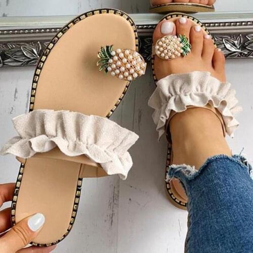 Summer women Slippers Leopard Flats Sandals Ruffles New Fashion Casual Soft Women Shoes Plus Size Flip Flops Females Slides