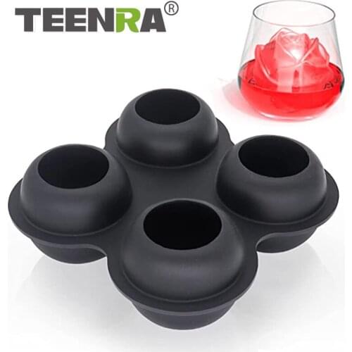 TEENRA 4 Grids Silicone Rose Shape Ice Ball Mold Reusable Whiskey Cocktail Mould 3D Rose Ice Molds Ice Cream Moulds Bar Tools