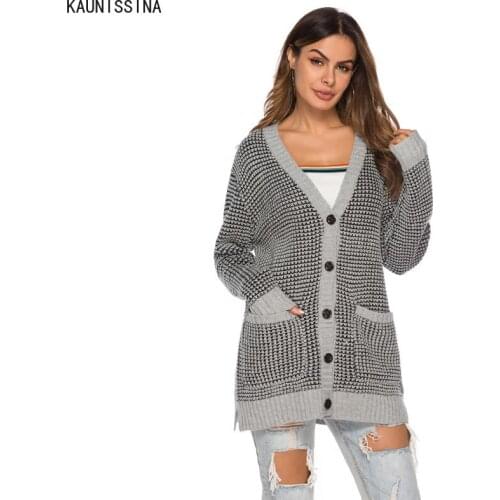 Autumn Cardigan Sweater Women Long Sleeve Pockets Loose Winter Clothes Cardigans Knitted Fall Single-Breasted Sweaters S-XL