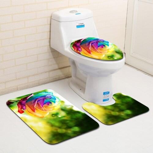 Thregost Europe Floral Print Shower Non Slip Mat Toilet Carpet 3 Piece Bath Mats Set Water Absorbent Rugs Memory Foam Rug