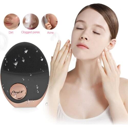 USB Facial Cleansing Brush Sonic Vibration Powerful Face Blackhead Cleaner Silicone Face Washing Brush with Therapy LED Light