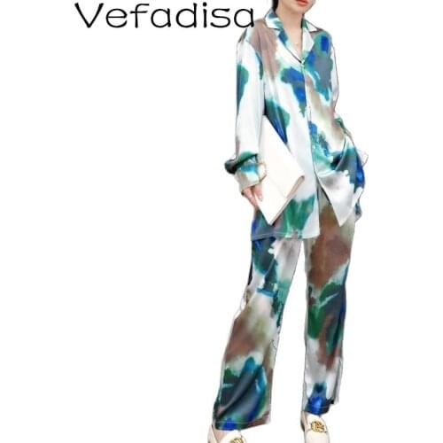 Vefadisa New Fashion Women Tie Dye Print Set 2021 Autumn Irregular Female Blouse + Trousers Casual Print 2 Piece Set QYF6215