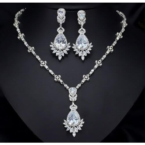 Wah Mei Jewelry Sets For Women Wedding Party Jewelry Accessories Cubic Zircon Stud Earrings & Necklace Jewl Set For Girls Gift