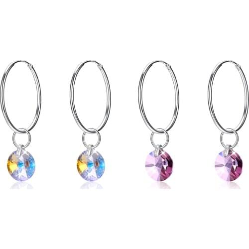 ZEMIOR S925 Sterling Silver Earrings For Women Circle Colorful Austria Crystal Hanging Hoop Earring Female Fine Jewelry Gift