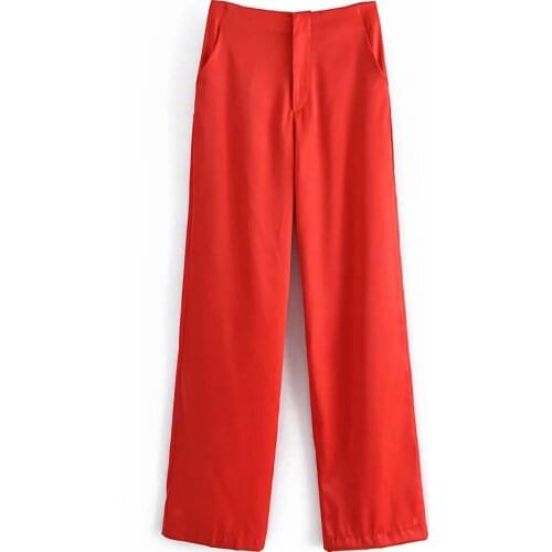 Za Women Wide-leg High-waist Solid Color Trousers Side Pockets And False Welt Pockets At The Back Female Long Pants