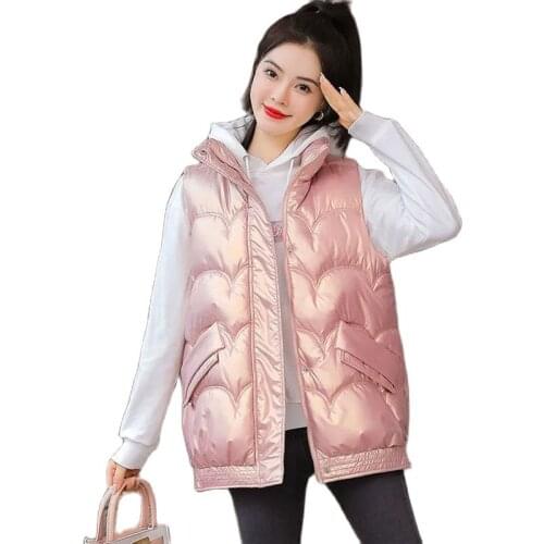 Womens Down Cotton Vest Short Outer Wear Winter Coat Women 2021 Harajuku Plus size Bright Waistcoat Parkas Jacket Veste Femme