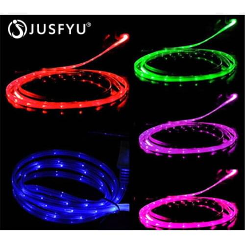 1M Smile Grow LED Micro USB Cable Light Noodle Flat Micro Usb Charger Cord For Samsung For HTC For iPhone11Pro 8 7 X XR Android