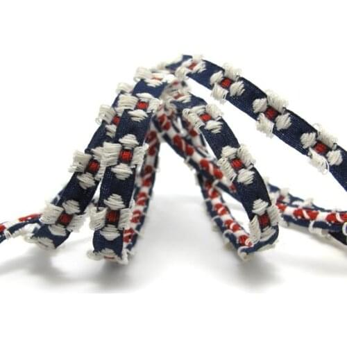 3 Yards 3/8 Inches Colorful Woven Embroidery Trim|Navy White|Curtain Decoration|Supplies|Ribbon Trim|Clothing|Cushion Cover