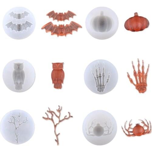6pcs/set Halloween Silicone Mold Bat Pumpkin Owl Skull Hand Dead Branch Spider Resin Craft DIY Tools for Jewelry Decorating