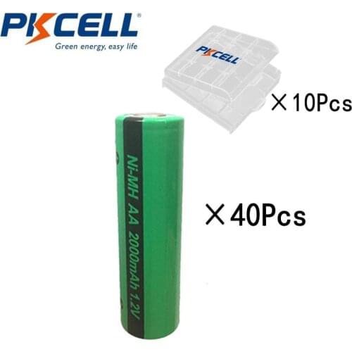 40Pcs Pkcell NI-MH AA 1.2V Battery Rechargeable Industries Batteries Batteria 2000mAh Industrial Package Flat With 10Pcs Box